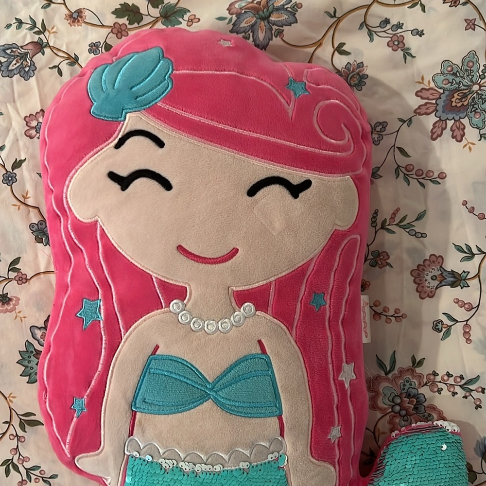 Iscream Pink Mermaid Sequin Pillow 18" Plush - Picture 2 of 6